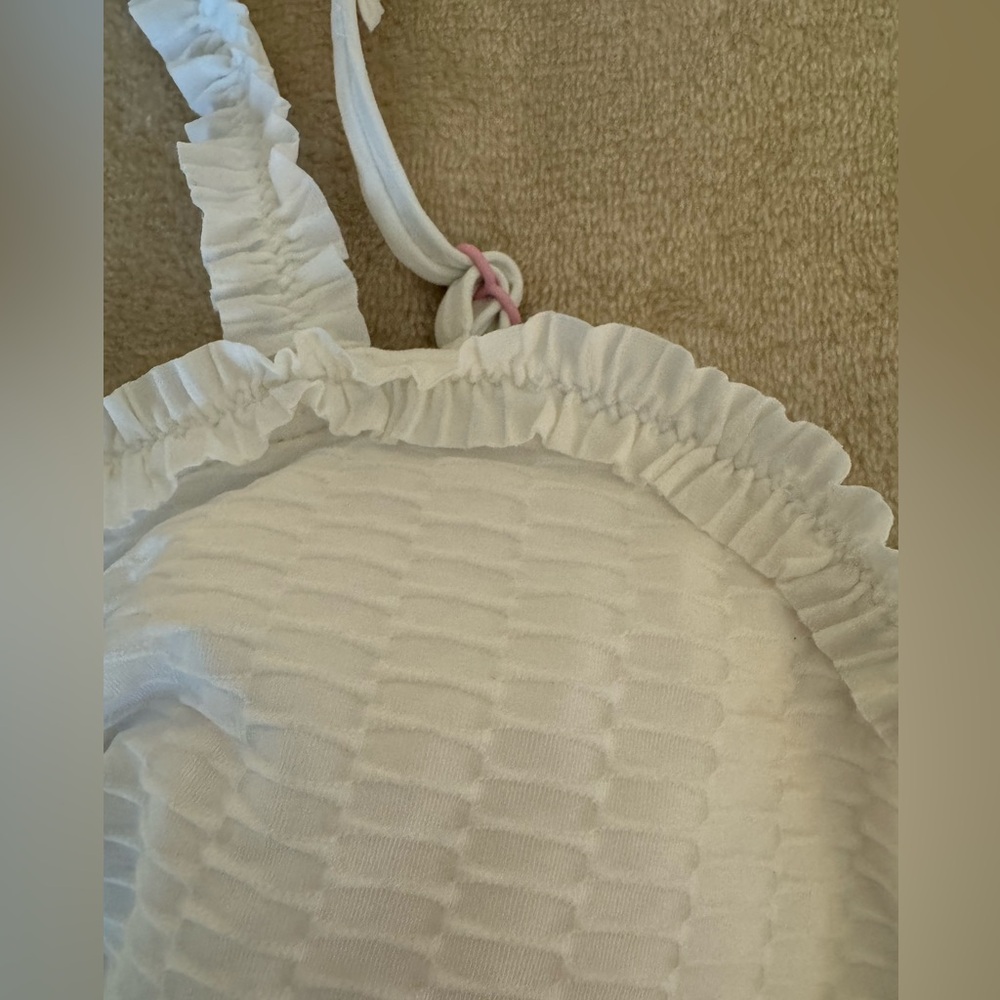 White Textured Ruffle Bikini - Picture 5 of 8